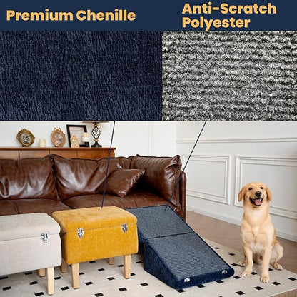 3-in-1 Dog Ramp 18.9"×17.7"×18.9" with Storage – Pet Stairs for Senior & Injured Dogs & Cats, Hidden Storage Footstool, Ottoman Anti-Slip, Supports 220 lbs for Beds & Sofas