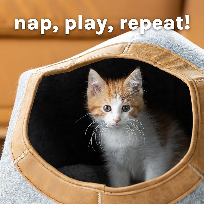 Kitty City Felt Round Bed, Warm and Cozy cat Bed, Gray