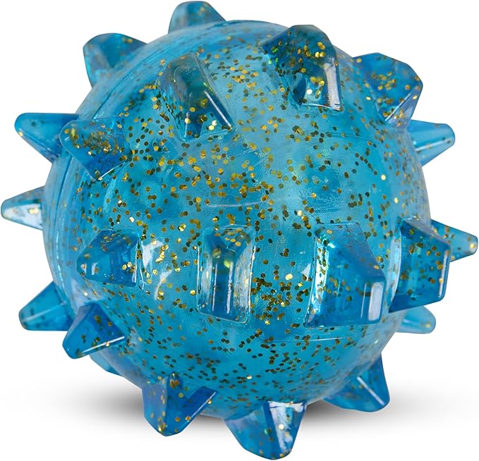 AKC Spiked Glitter Dog Toys – Squeaky TPR Ball & Ring for Dental Health, Vanilla Scented with Erratic Bounce – Durable Textured Chew Toys for Dogs