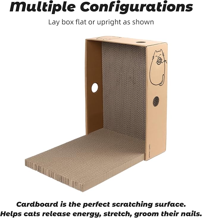 PrimePets Cat Scratcher, Wide Cat Scratch Pad with Box, 5 Pack, XL Reversible Scratcher Cardboard for Indoor Cats, 17x13x5'' Kitty Bed Scratching Board with Catnip, Convenient Replacement Hole Design