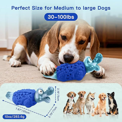 Dog Chew Toys for Aggressive Chewers, Tough Squeaky Dog Toy for Large Medium Dogs, Bacon Flavor Nylon & Natural Rubber, Dental Care Interactive Dog Toys to Reduce Boredom, Royal Blue