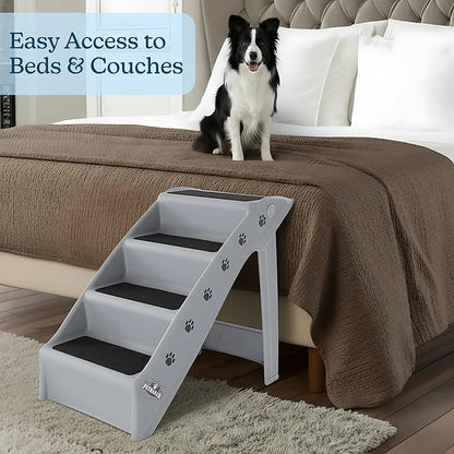 Dog Stairs - Pet Stairs with 4-Step Design for Beds, Couches, Cars - Pet Steps for Puppies, Kittens, and Small Pets by PETMAKER (Gray)