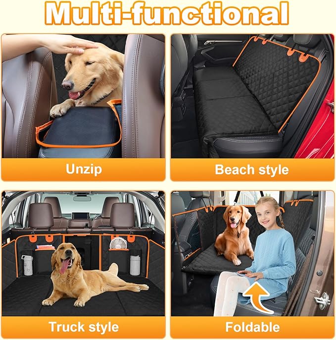 Back Seat Extender, Dog Car Seat Cover Detachable Hard Bottom-Supports 300lb, Waterproof Dog Hammock for Car Travel Camping Bed, Foldable Backseat Pet Protector in Car Truck SUV PET-SEAT2308