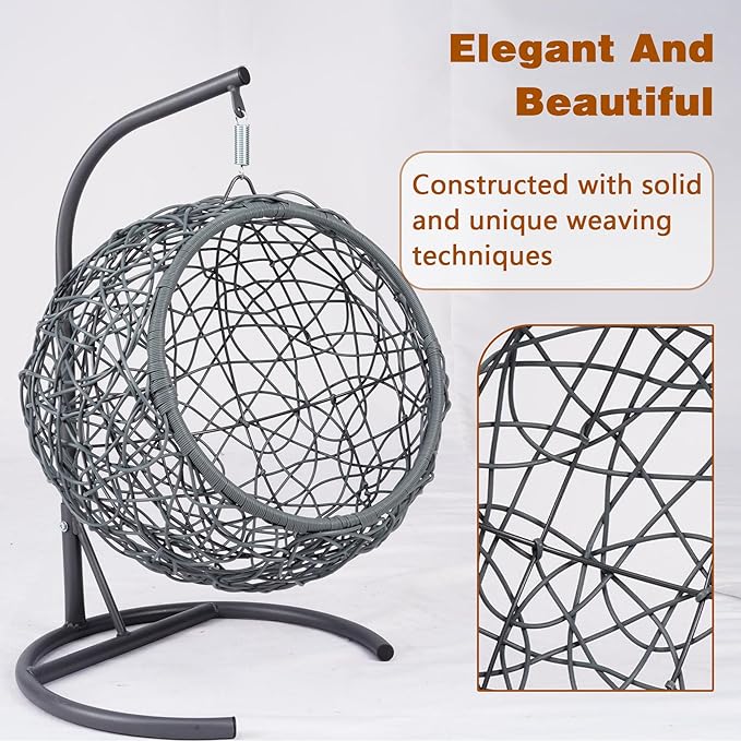 Cat Egg Chair with Stand & Cushion, Cat Swing Bed with Rattan Wicker Appearance, Hanging Chair for Indoor Cats Pet Kitten Puppy Small Dogs (Brown, 17.70 Inch)