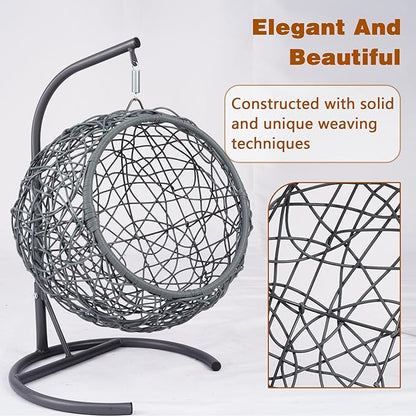 Cat Egg Chair with Stand & Cushion, Cat Swing Bed with Rattan Wicker Appearance, Hanging Chair for Indoor Cats Pet Kitten Puppy Small Dogs (Brown, 17.70 Inch)