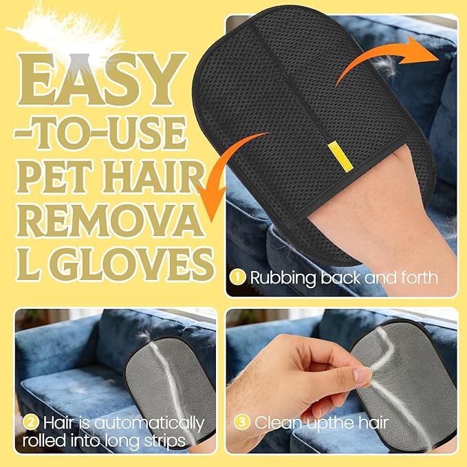 Pet Hair Removal Glove for Dogs & Cats, 2 Pack Newly Upgraded Reusable Electrostatic Pet Hair Glove, Magic Brush Pet Hair Remover Tool for Clothing, Couch, Carpet, Car Seat