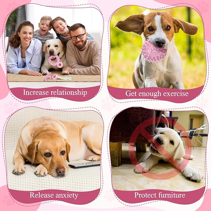 Shappy 40 Pcs Dog Chew Toys for Puppy Dog Toy Bulk Small Dogs Chew Toy for Teething, Relieves Teething Anxiety, Soft & Durable Interactive Toys for Outdoor Play Accessories, Not for Heavy Chewer(Pink)