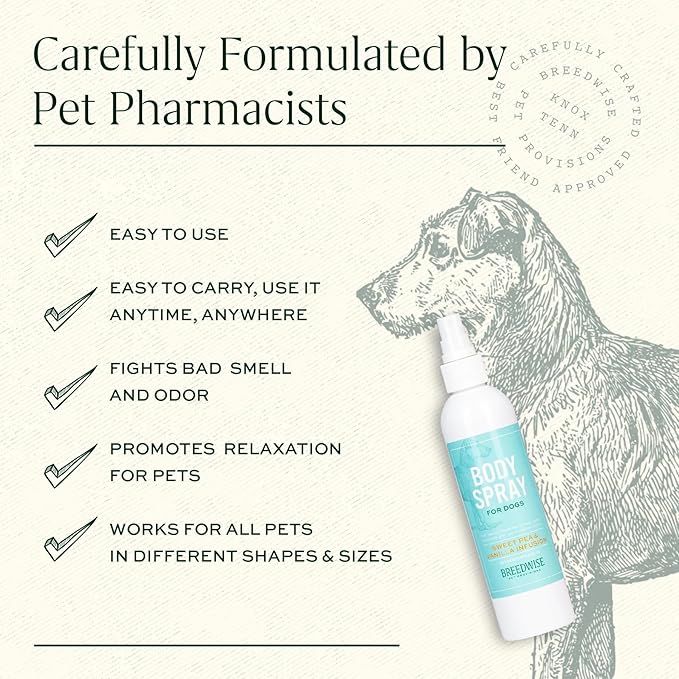 Breedwise Dog Perfume Spray - Sweet Pea & Vanilla Long Lasting Dog Cologne for Odor Neutralizing - Gentle Puppy Deodorizer & Grooming Mist for All Breeds - Made in USA (8 Oz)