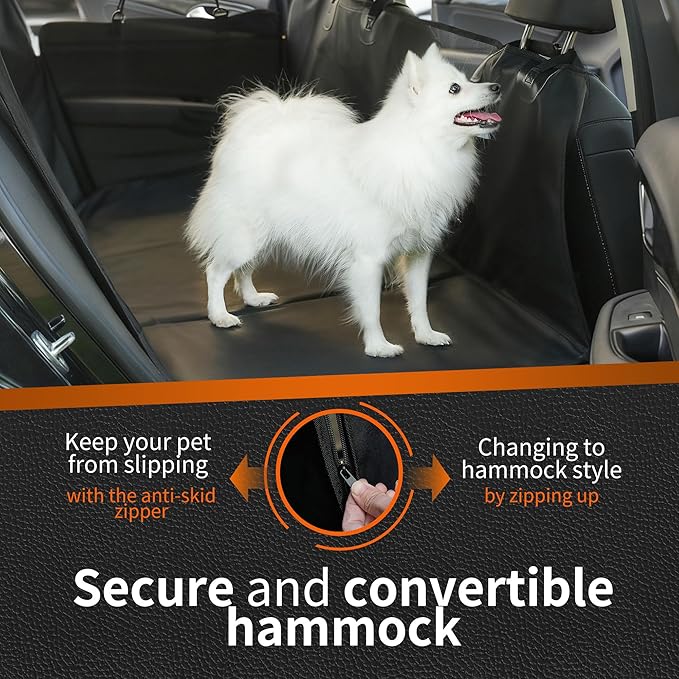 Back Seat Extender for Dogs | Waterproof, Anti-Scratch, PU Leather Cover | Hard Bottom Holds 400 lbs | Dog Hammock for Car | Pet Backseat Protector | Large Space | Dog Travel Bed for Car & SUV
