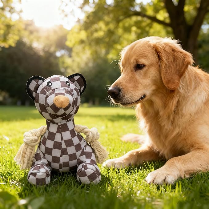 Indestructible Bear Dog Rope Toy with Rope for Aggressive Chewers, Tug of War Dog Toy Durable Chew-Resistant Interactive Ball for All Breeds (Grey Bear)