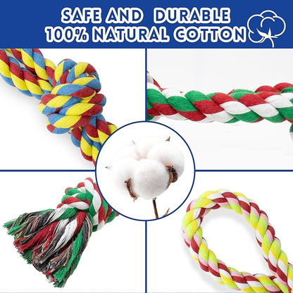 [3 Pack] Christmas Dog Rope Toys for Large and Medium Aggressive Chewers, Nearly Indestructible Rope Chew Toys, Heavy Duty 100% Cotton Tug of War Dog Toy for Boredom, Teeth Cleaning