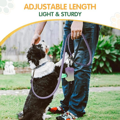Kazazoo Hands-Free Dog Leash with Poop Bag Holder, Adjustable 4-7 Ft Waist for Dog Walking, Running for Small & Medium Dogs with Reflective Strips, Nylon Waist Belt, Deep Purple