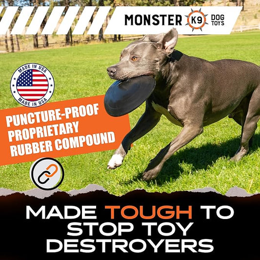 Monster K9 Indestructible Flying Disc - Lifetime Replacement - Durable Dog Toy for Aggressive Chewers – Tug & Fetch (Not Chew Toy) – Safe Non-Toxic Natural Rubber - Tough, Heavy Duty - USA Made - 8.5"