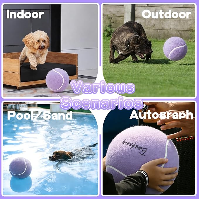 Big Tennis Ball for Dogs, Giant Dog Tennis Ball Toy Large Outdoor Sports Gift for Small Medium Large Dog (Light Purple, 9.5 inch)