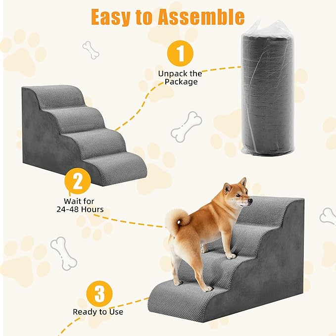 4-Step Dog Stairs for Large Dogs and Cats, 20in H Dog Steps for Couch, Sofa, Chair, Non-Slip Sturdy Pet Steps, Pet Ramp for High Bed Indoor