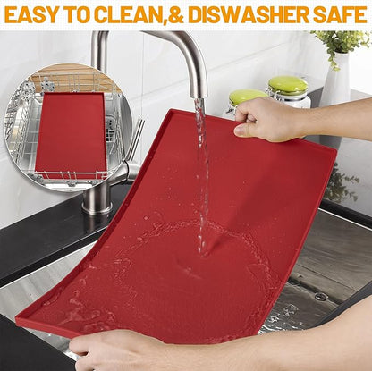 Hubulk Dog Feeding Mat,100% Waterproof Food Grade Silicone Pet Food and Water Bowl Placemat,Dishwasher, High Raised Edge to Prevent Spills,Nonslip Tray to Stop Messes on Floor (24"x16"x0.5", Red)