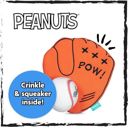 Peanuts for Pets 2-Piece Interactive Dog Toy Set - Durable Canvas Baseball Glove and Ball Toy for Large, Medium, Small Dogs - Fun Fetching and Chew Toys with Crinkle Sound, 7 Inch