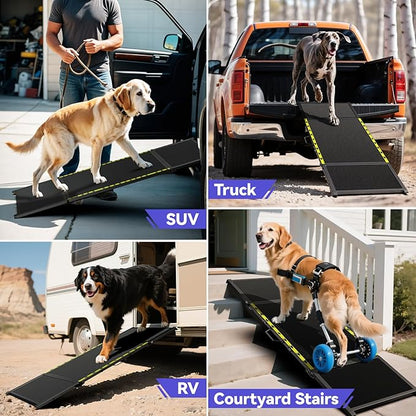 74'' L & 20'' W Longest Dog Ramp for Car - Extra Wide Portable Pet Dog Ramps for Large Dogs, Dogs Cars Ramp for Car SUV/Truck/RV/Bed, Lightweight Ramps with Non-Slip Mesh Up to 250LBS, Black