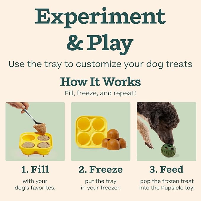 WOOF Starter Pack - Interactive Dog Ball Toy for Boredom - Dog Treat Molds Silicone - Chicken-Flavored Healthy Treats for Dogs - Pupsicle Doggy Enrichment Toy - for Small Pups - 10-25 lbs