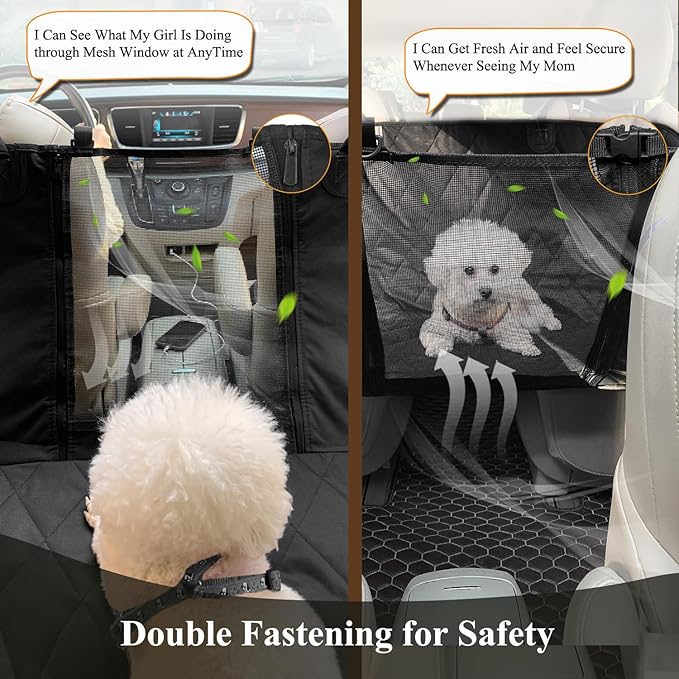 VIVAGLORY Dog Seat Cover for Back Seat, Mesh Visual Window with Extra Strap & Buckles for Safety, Heavy Duty Car Seat Covers with Side Flaps, Universal fit for Most Cars, Black S