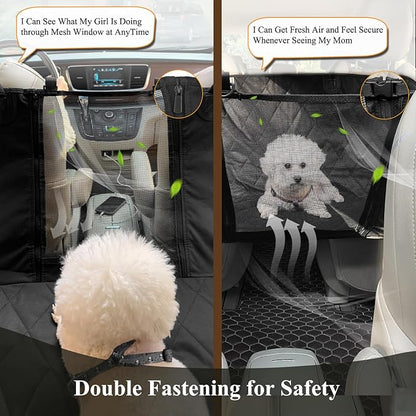 VIVAGLORY Dog Seat Cover for Back Seat, Mesh Visual Window with Extra Strap & Buckles for Safety, Heavy Duty Car Seat Covers with Side Flaps, Universal fit for Most Cars, Black S