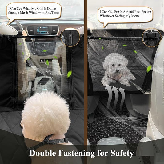 VIVAGLORY Dog Seat Cover for Back Seat, Mesh Visual Window with Extra Strap & Buckles for Safety, Heavy Duty Car Seat Covers with Side Flaps, Universal fit for Most Cars, Black S