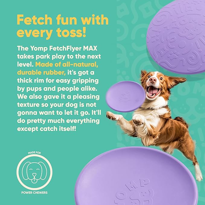 Yomp FetchFlyer MAX Dog Frisbee – Interactive Flying Disc Toy for Soft and Medium Chewers – Outdoor Fetch Toy for Dogs – Made from Pet-Safe, Non-Toxic, All-Natural Rubber