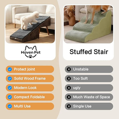 Dog Ramp for Bed and Couch,Wooden Foldable Dog Ramp,17 Inch Working Height, Non-Slip Ramp with Replaceable Carpet for Small Senior Dogs, Furniture Ramp Protect Joints(Brown XL 17" H)