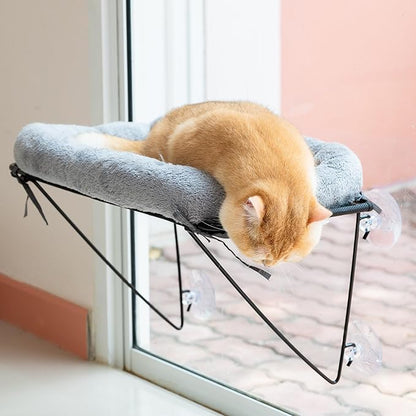 ROOVE Cat Window Perch – Luxury Cozy Hammock with Ultra-Soft Cover, Sturdy Metal Frame & 4 Strong Suction Cups, Durable Window Bed for Large Indoor Cats & Kittens to Lounge, Rest, and Observe (Grey)