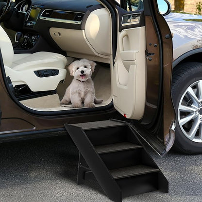 Pet Stairs - Home and Vehicle Foldable Nonslip Dog Steps with 3-Step Design - for Puppies, Kittens, and Other Small Pets by PETMAKER (Gray)