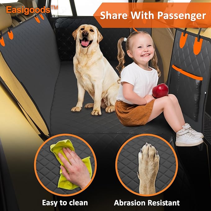 Waterproof,Scratch Resistant Car Backseat Cover for Dogs and Pets.Backseat Protector for Small,Medium,Large Cars SUV Truck.Mesh Window,Useful 3 Pockets,Kid-and-Dog Shareable Backseat