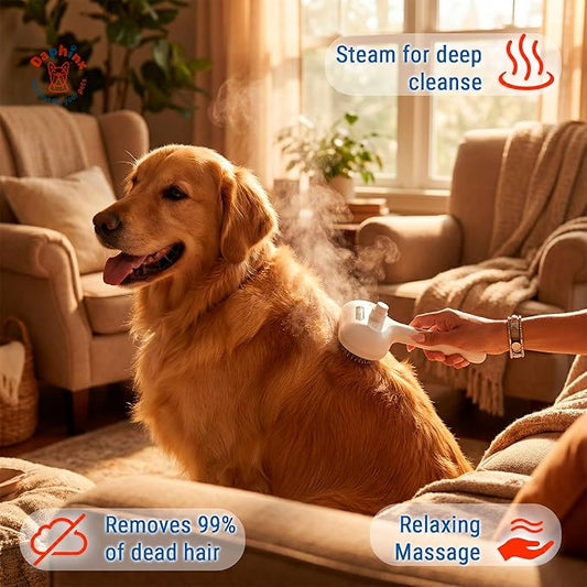 cat steam brush, misty defur comb, steamer hair brushes for indoor cats and other pets (Dogs, rabbit), groomer for shedding, massage, self-cleaning, anti-static, rechargeable grooming tool