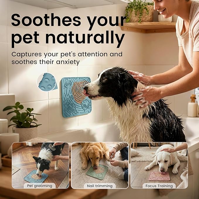 OHMO Lick Mat for Dogs and Cats(Large, Dark&Light Blue, 2pcs) Enrichment Accessories Toy Space Star Easy Clean Pet Slow Feeder/Suction Cups, Licking Pad for Anxiety Relief and Boredom Reduction