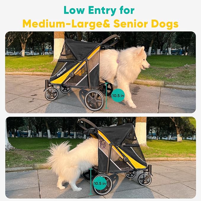 Petbobi Dog Stroller for Large & Medium Dogs - Easy Fold Dual Entry Pet Stroller with One-Foot Brake, All Terrain Wagon Cart with Air Mesh, Ideal for Large Senior Pets up to 80 lbs, Black
