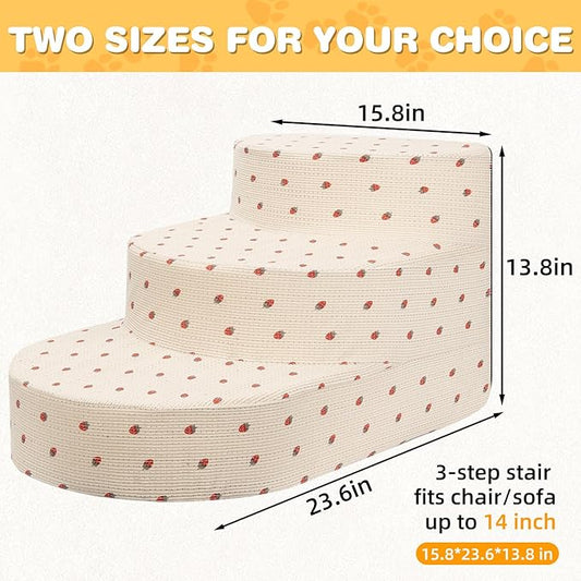 Dog Stairs for Small Dogs, Foam Steps for Small Dogs & Cats, 3 Steps Dog Ramp for High Beds, Couch, Window, Sofa, Pet Stairs with Removable Washable Cover, Non-Slip Sturdy Pet Steps, Strawberry