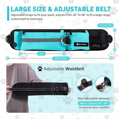 Waist Leash for Double Dog Walking 2 Medium and Large Dogs; Shock-Absorbing, No Pull, No Tangle, Heavy Duty, Hands-Free Double Bungee 2 Dog Leash; Hiking, Walking, Running Gear with Multiple Pockets
