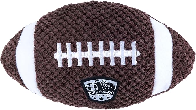 ZippyPaws SportsBallz - Dog Squeaky Toys to Keep Them Busy, Funny Plush for Small, Medium, & Large Dogs, Cute Stuffed Puppy Toy, Pet Products, Gift for All Breeds, Interactive Squeaker - Football