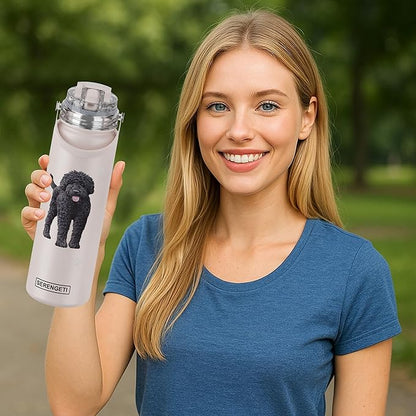 E&S Pets SERENGETI 24 Oz Water Bottle Stainless Steel with Spill Proof Lid - Double walled Vacuum Insulated water flask - Realistic 3D Print of your favorite dog (Labradoodle)