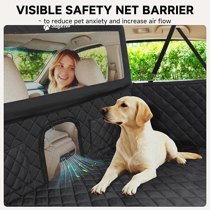 Snagle Paw Dog Car Seat Cover & Back Seat Extender,31"Super High Pet Barrier with Anti-Slip Hard Bottom Hammock Holds 440lbs,Water-Resistant Car Seat Protector for SUV,Trucks,Easy-Clean,Patent Pending