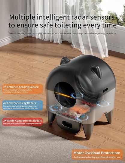 Self Cleaning Litter Box,95L Automatic Self Cleaning Cat Litter Box,Smart Electric Litter Box with App Control 8 Safety Sensors for Multiple Cats,Advanced Odor Control,Night Light OMCPET(Dark Gray)