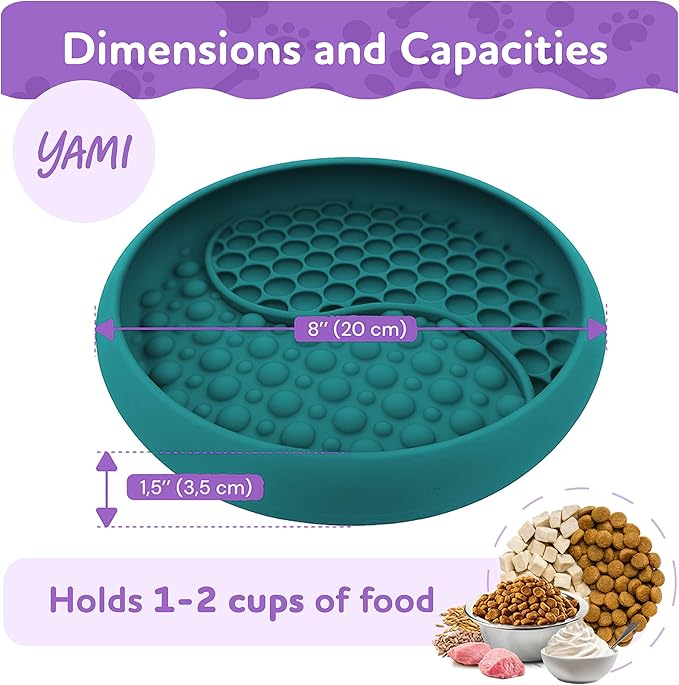 YAMI Dog Lick Bowl, Lick Mat for Dogs, Wet Food Cat Slow Feeder, Freeze Bowl, Enrichment & Puzzle Toy for Anxiety Relief, Food-Grade Silicone, Suction Cups, Dishwasher Fit, for All Breed (Dark Teal)