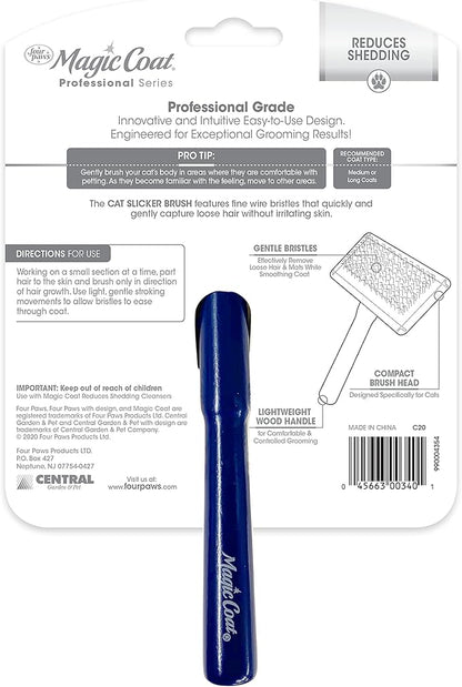 Four Paws Magic Coat Professional Series Cat Slicker Brush for Medium or Long Coats - Gently Removes Excess Hair, Stimulates Natural Oils, Ideal for Cats and Kittens, Lightweight Wood Handle