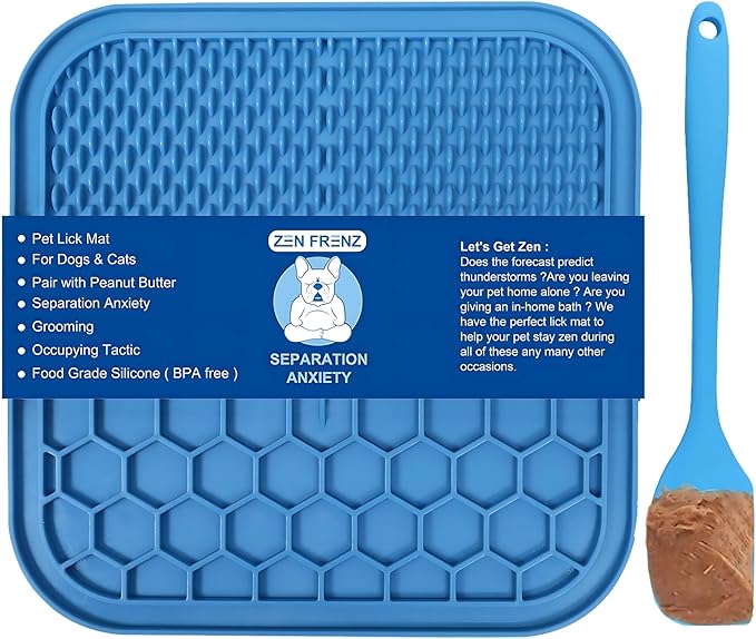 Premium Lick Mat for Dogs & Cats with Suction Cups and Spatula Spreader for Pet Separation Anxiety Relief, Slow Feeder, Perfect with Peanut Butter, Occupying Tactic, Grooming, and Travel