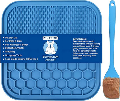 Premium Lick Mat for Dogs & Cats with Suction Cups and Spatula Spreader for Pet Separation Anxiety Relief, Slow Feeder, Perfect with Peanut Butter, Occupying Tactic, Grooming, and Travel