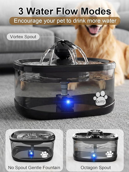 Kastty 9.5L/2.5Gal Dog Water Fountain,Large Pet Water Fountain for Dogs Inside,Quite Dog Water Bowl Dispenser with Water Window & LED,Dog Fountain Water Bowl with Multi-Filtration for Pets(FS82,Black)