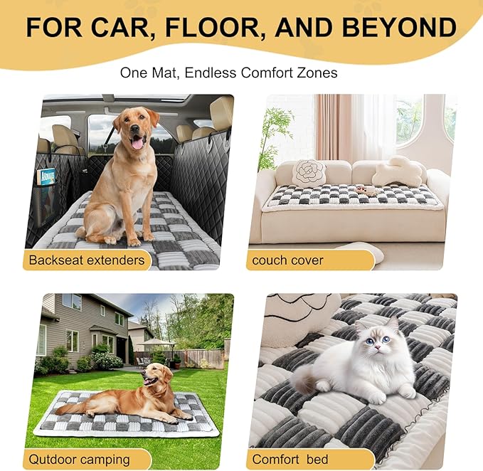 Backseat Extender Pet Bed Mat, Deluxe Dog Bed for Car Back Seat, Non-Slip Dog Mat for Truck Back Seat Cover with Hard Bottom, Plaid Backseat Dogs Bed for Car Trucks SUVs (57.8" * 26.7" inch)