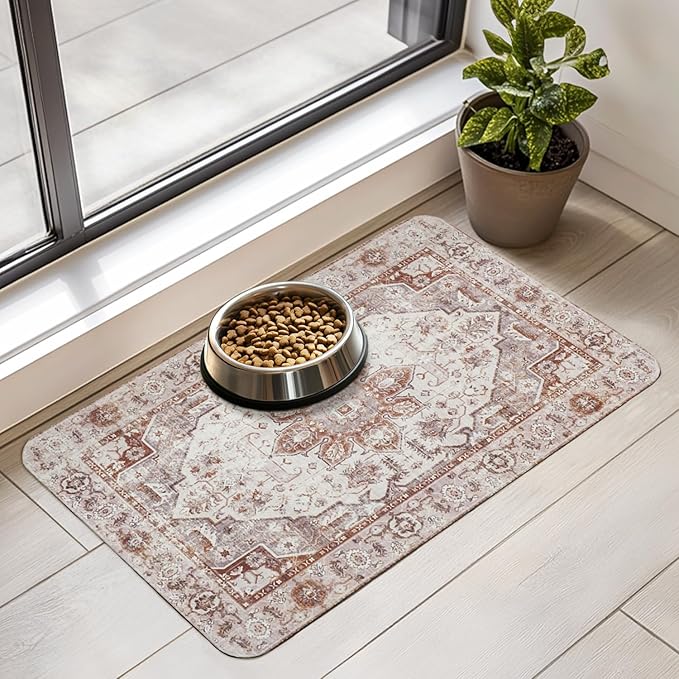 Dog Food Mat for Floors Waterproof Pet Placemat Cat Feeding Bowls Mats for Food and Water, Eco-Friendly Dog Accessories Diatomite Pets Supplies 17" X 30"
