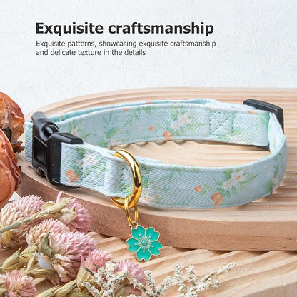 Cotton Handmade Dog Collar Cute and Distinctive Patterns Light Green Flower with Pendant for Girl Boy Dogs Collars S