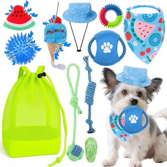 Mity rain Summer Dog Toys Set - Interactive Dog Toys Pack for Small/Medium/Large Dogs, Dog Toys Gifts of Squeaky Toys Rope Toy Plush Toy Dog Costume for Teething Bulk