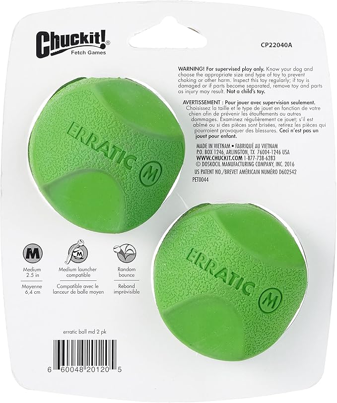 Chuckit! Erratic Ball Dog Toy, Medium (2.5 Inch), Pack of 2 Indoor and Outdoor Dog Toy